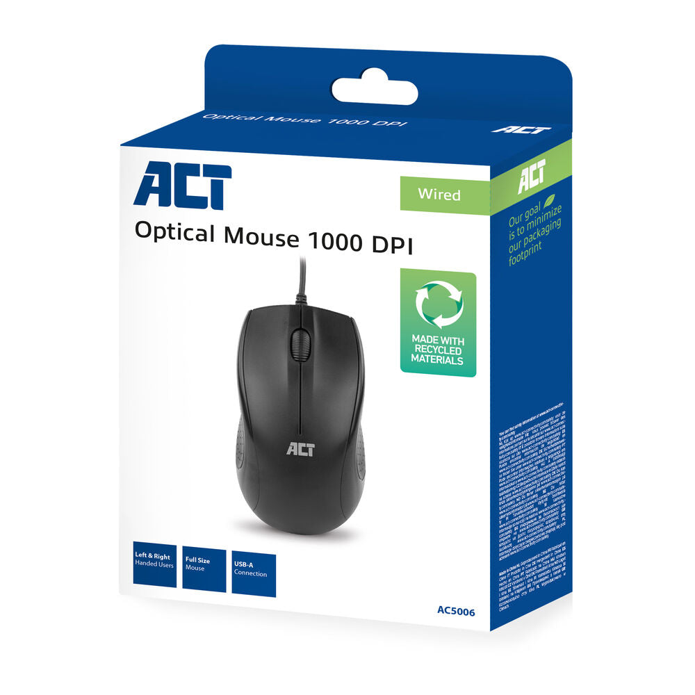 ACT AC5006 | Bedrade Muis | USB-A | 1000 DPI | Zwart