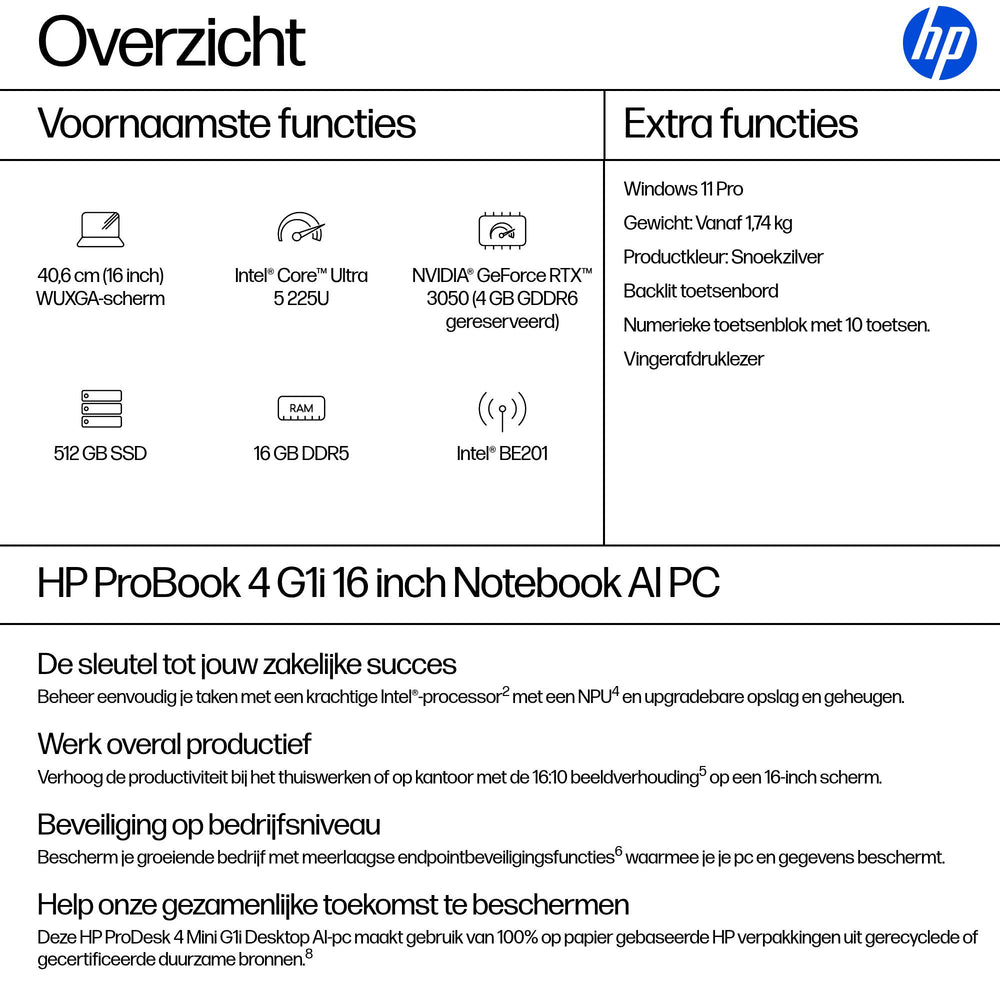 HP ProBook 4 G1i | 14” WUXGA IPS | Intel Core Ultra 5 225U | 16GB DDR5 | 512GB SSD | W11 Pro