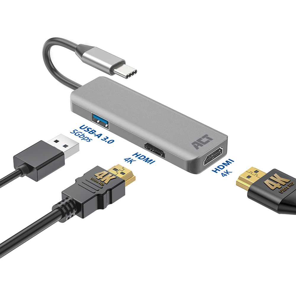 ACT AC7013 | Docking Station & Poortreplicator | USB-C 3.2 Gen 1 | Zwart/Grijs