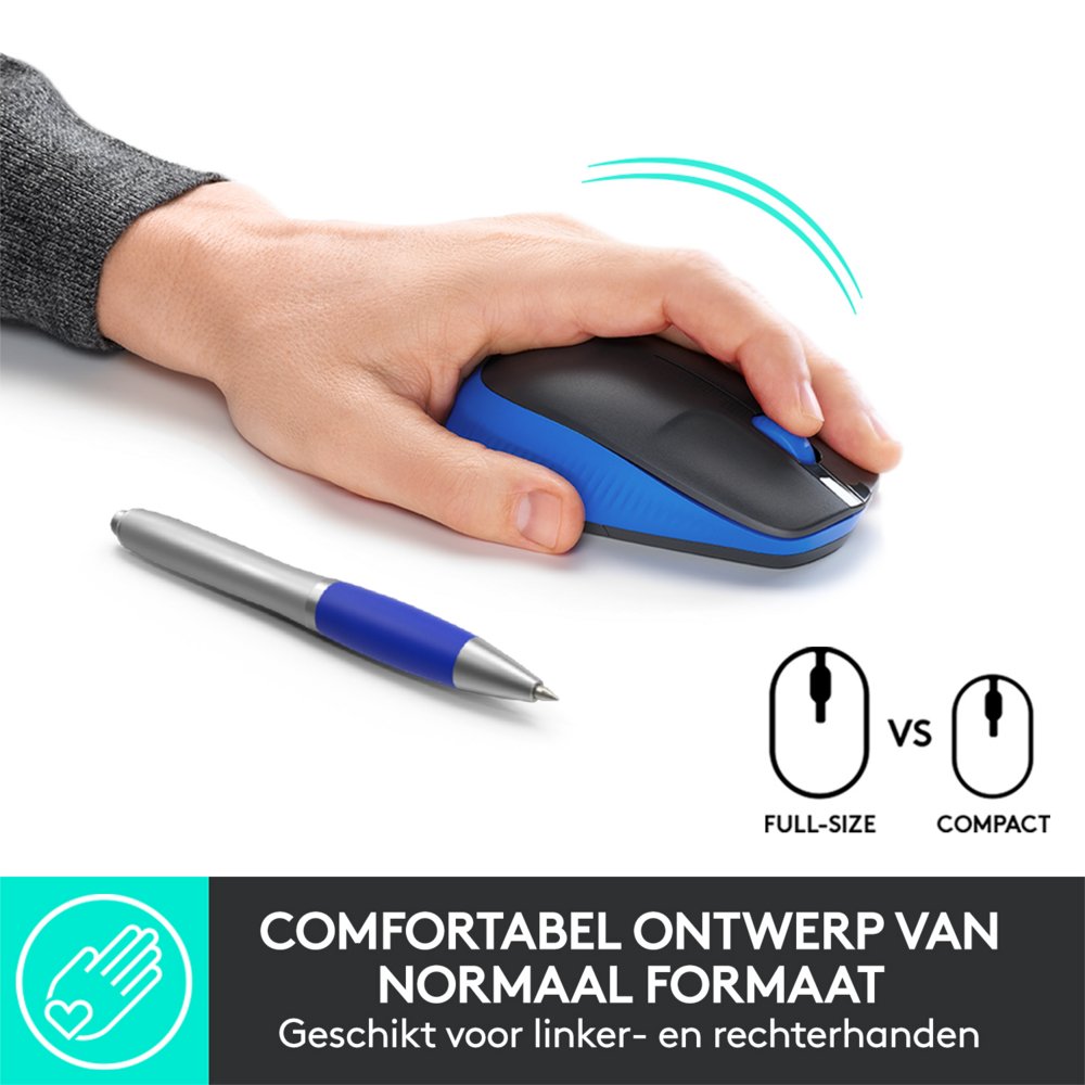 Logitech M190 | Draadloze Muis | Links- en Rechtshandig | RF | 1000 DPI | Zwart/Blauw