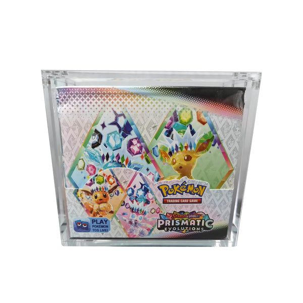 Acryl booster box case met Pokemon Prismatic Evolutions booster box erin