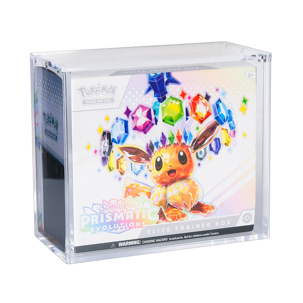 Acryl ETB case met Pokemon Prismatic Evolutions Elite Trainer Box erin