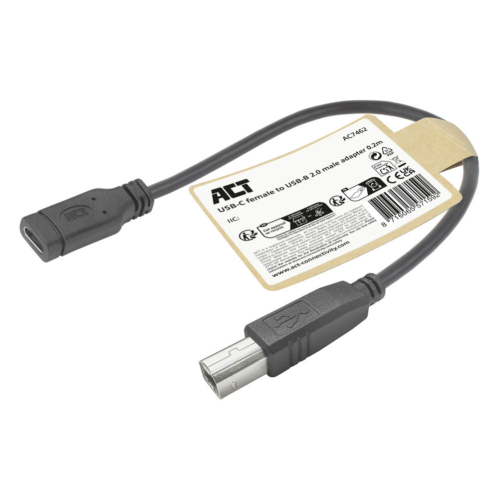 ACT Adapterkabel | USB Type-C (Female) naar USB-B 2.0 (Printer) | 0,2 meter