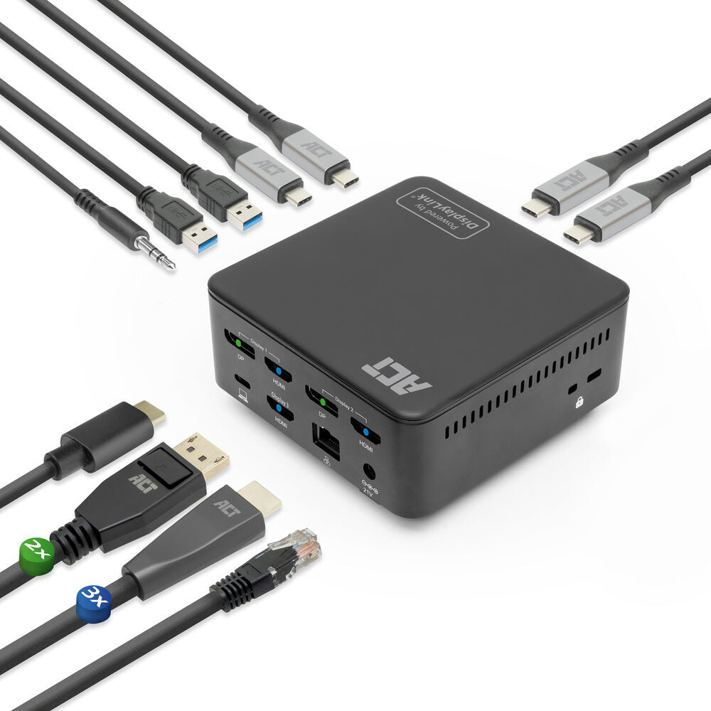 ACT Universeel USB-C Dockingstation | 4K | 3 Monitoren via HDMI en DisplayPort | DisplayLink