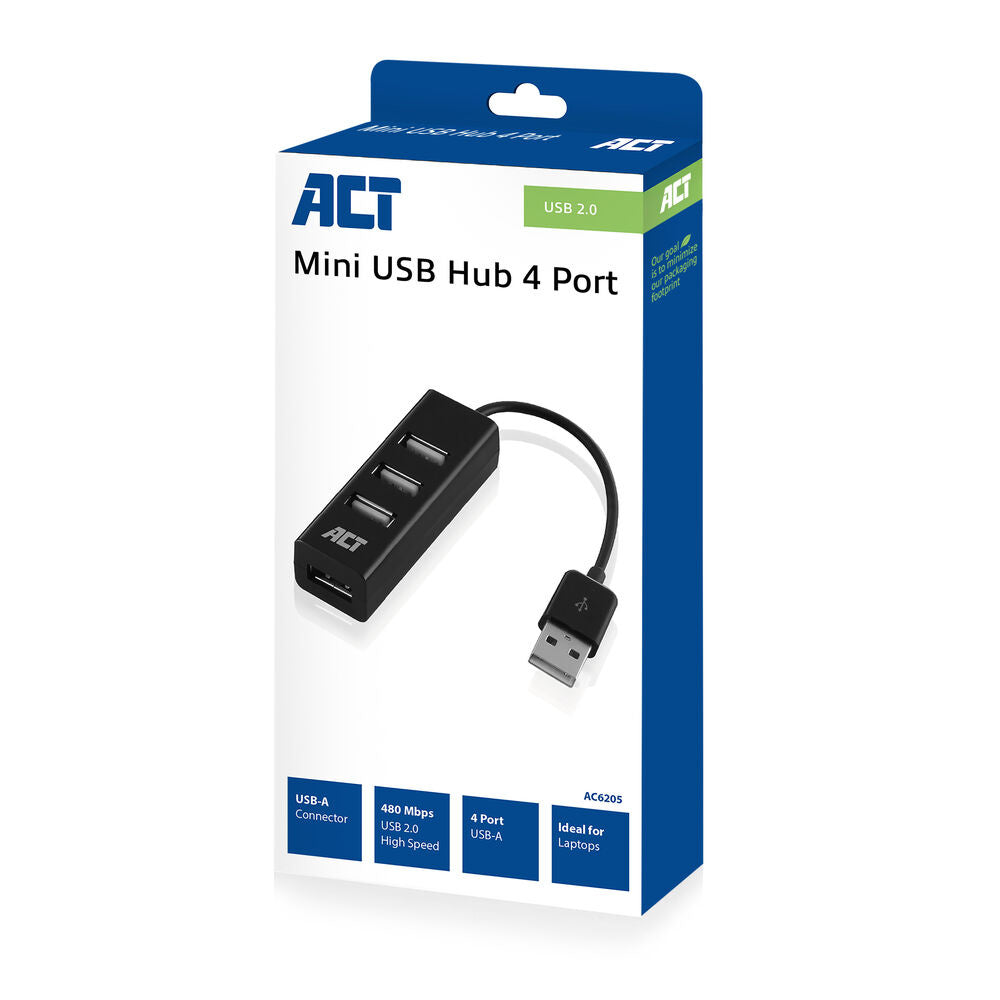 ACT AC6205 | USB 2.0 Interface Hub | 480 Mbps | Zwart