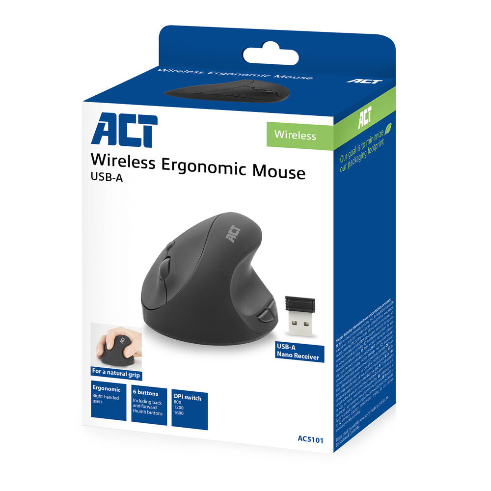 ACT AC5101 Ergo | Draadloze Muis | RF-Draadloos | 1600 DPI | Grijs