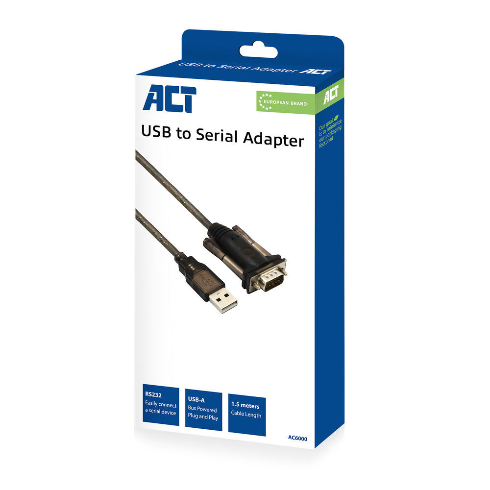 ACT AC6000 | Seriële Kabel | USB-A naar DB-9 | 1,5 m | Zwart