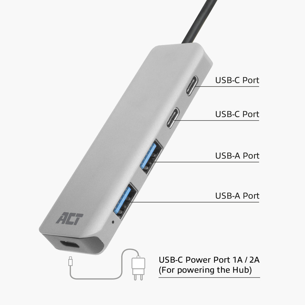 ACT AC6125 | USB 3.2 Gen 1 (3.1 Gen 1) Type-A Interface Hub | 5000 Mbit/s | Grijs