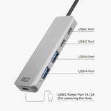 ACT AC6125 | USB 3.2 Gen 1 (3.1 Gen 1) Type-A Interface Hub | 5000 Mbit/s | Grijs