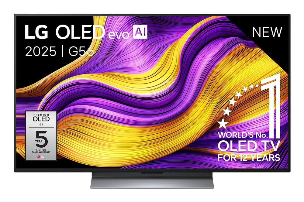 LG OLED48G56LS, 48'' OLED evo AI G5 Smart TV, 4K Ultra HD 165Hz, webOS 25, WiFi, Zwart, Inclusief standaard — vooraanzicht