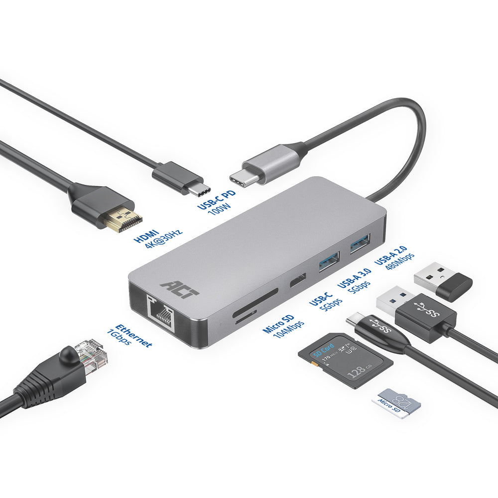 ACT AC7092 USB-C Hub 3.0 | 2x USB-A & 2x USB-C Poorten | 5 Gbps | Aluminium Behuizing | 12 cm Kabel