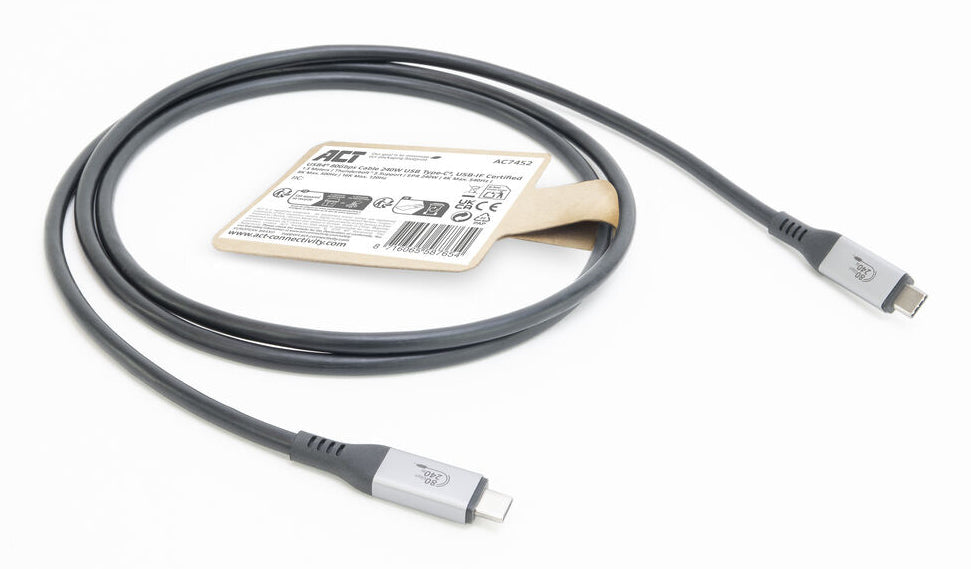 ACT AC7431 | Thunderbolt 5 USB4 Kabel | USB-C naar USB-C | 1,5 m | USB-IF gecertificeerd | Zwart