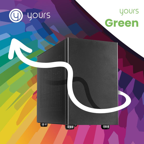 YOURS GREEN, AMD Ryzen 5 5500GT, 16GB RAM, 1TB SSD, HDMI, Windows 11 Professional, Small Form Factor Behuizing — vooraanzicht