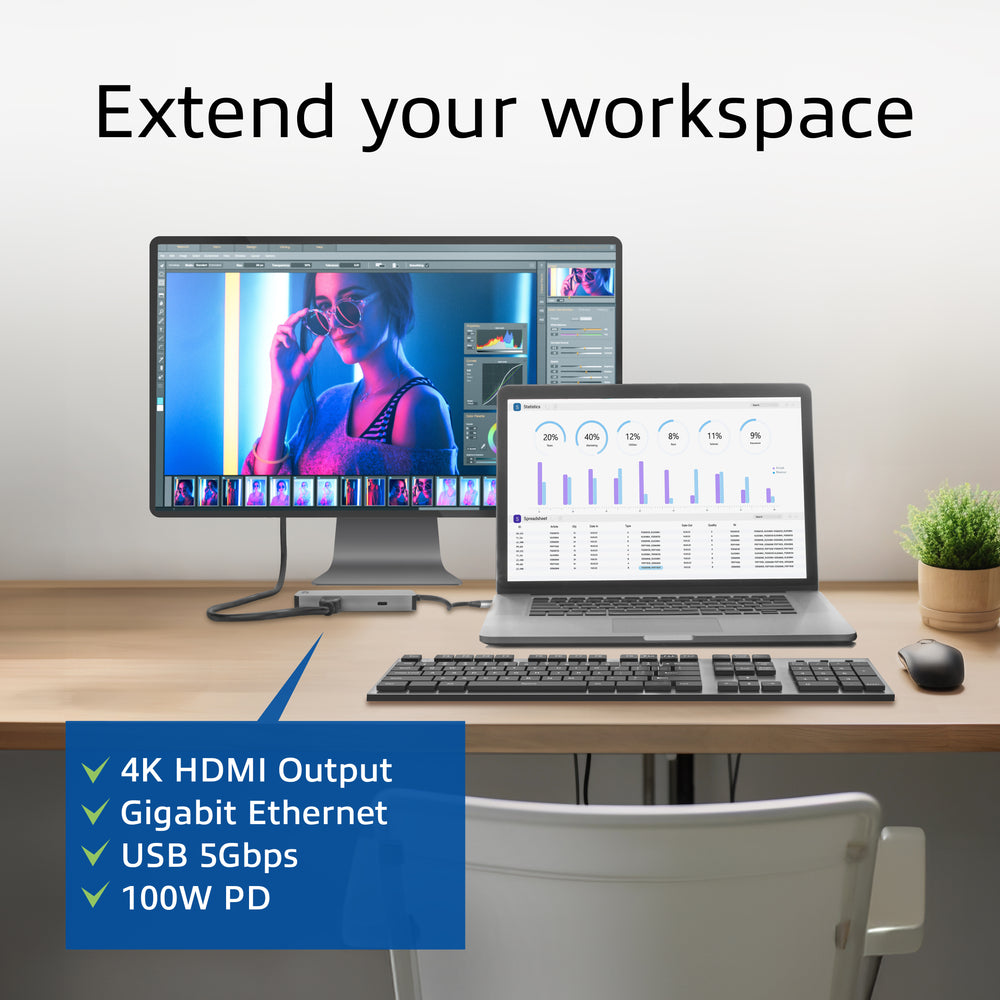 ACT AC7092 USB-C Hub 3.0 | 2x USB-A & 2x USB-C Poorten | 5 Gbps | Aluminium Behuizing | 12 cm Kabel