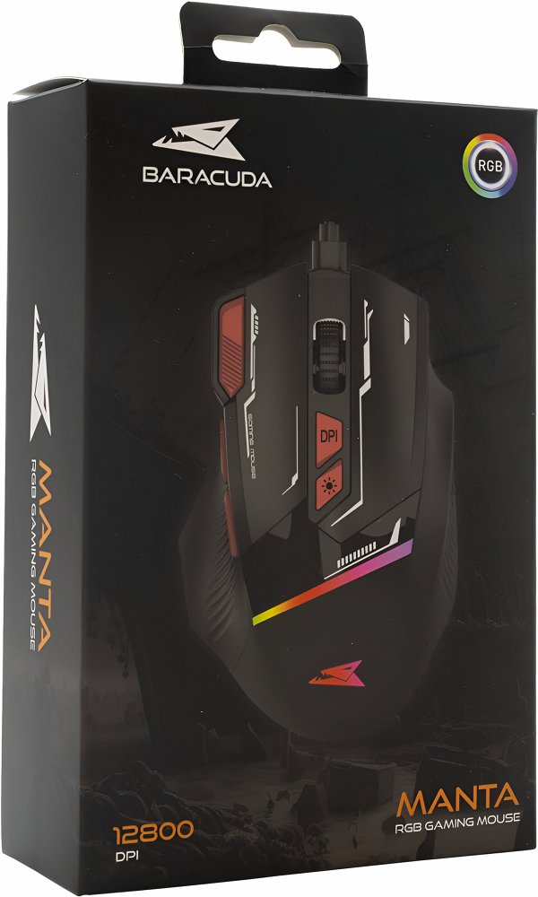 Baracuda MANTA RGB | Bekabelde Gaming Muis | Rechtshandig | USB-A | 12800 DPI | Zwart