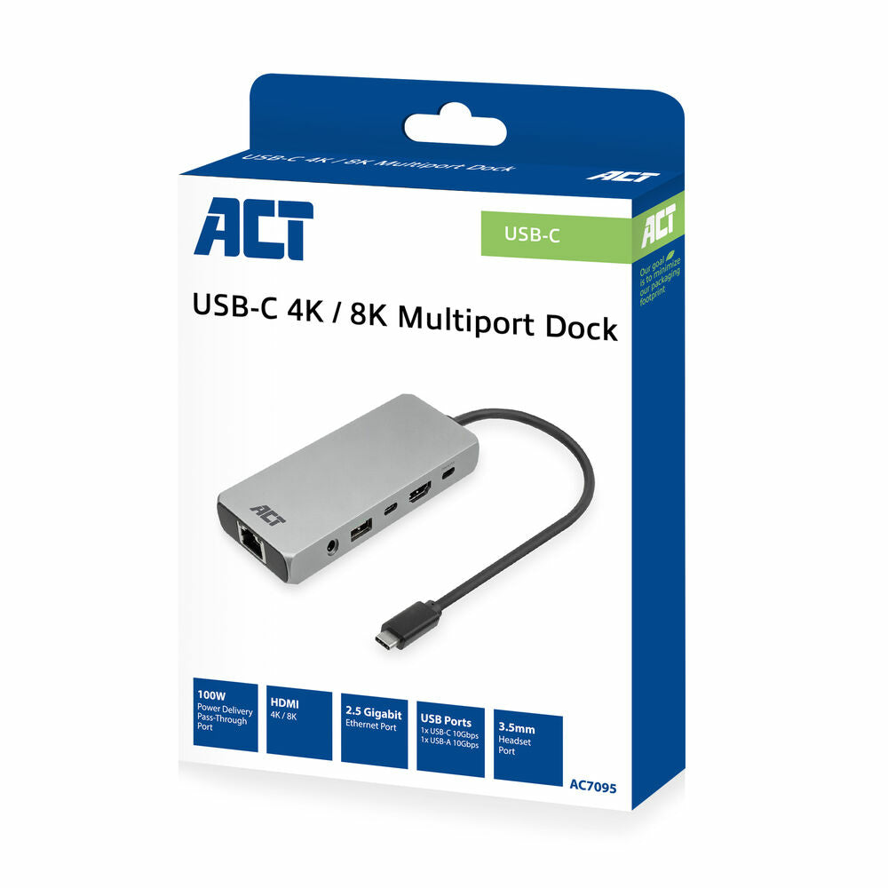 ACT AC7095 | Docking Station | USB-C | Zilver