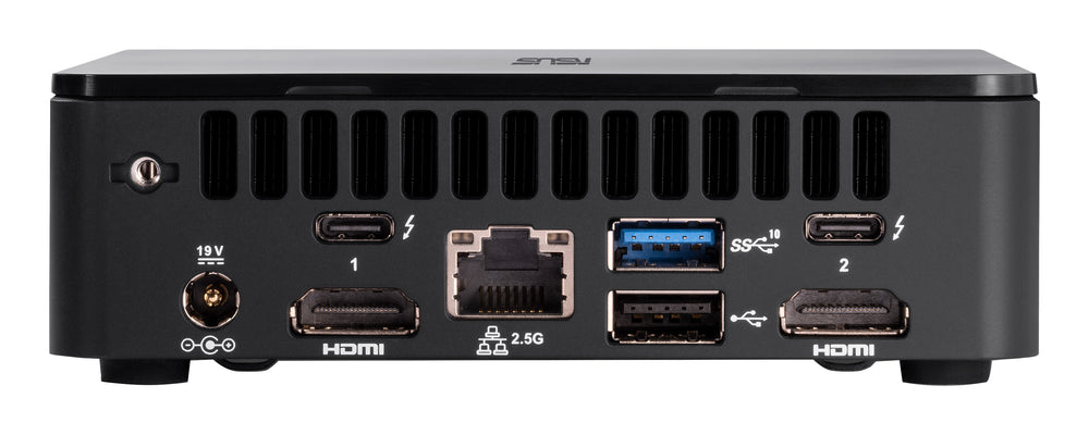 ASUS NUC 12 Pro Slim Barebone Desktopcomputer, Intel Core i7-1260P, Zonder DDR4-geheugen, opslag en besturingssysteem — achterzijde