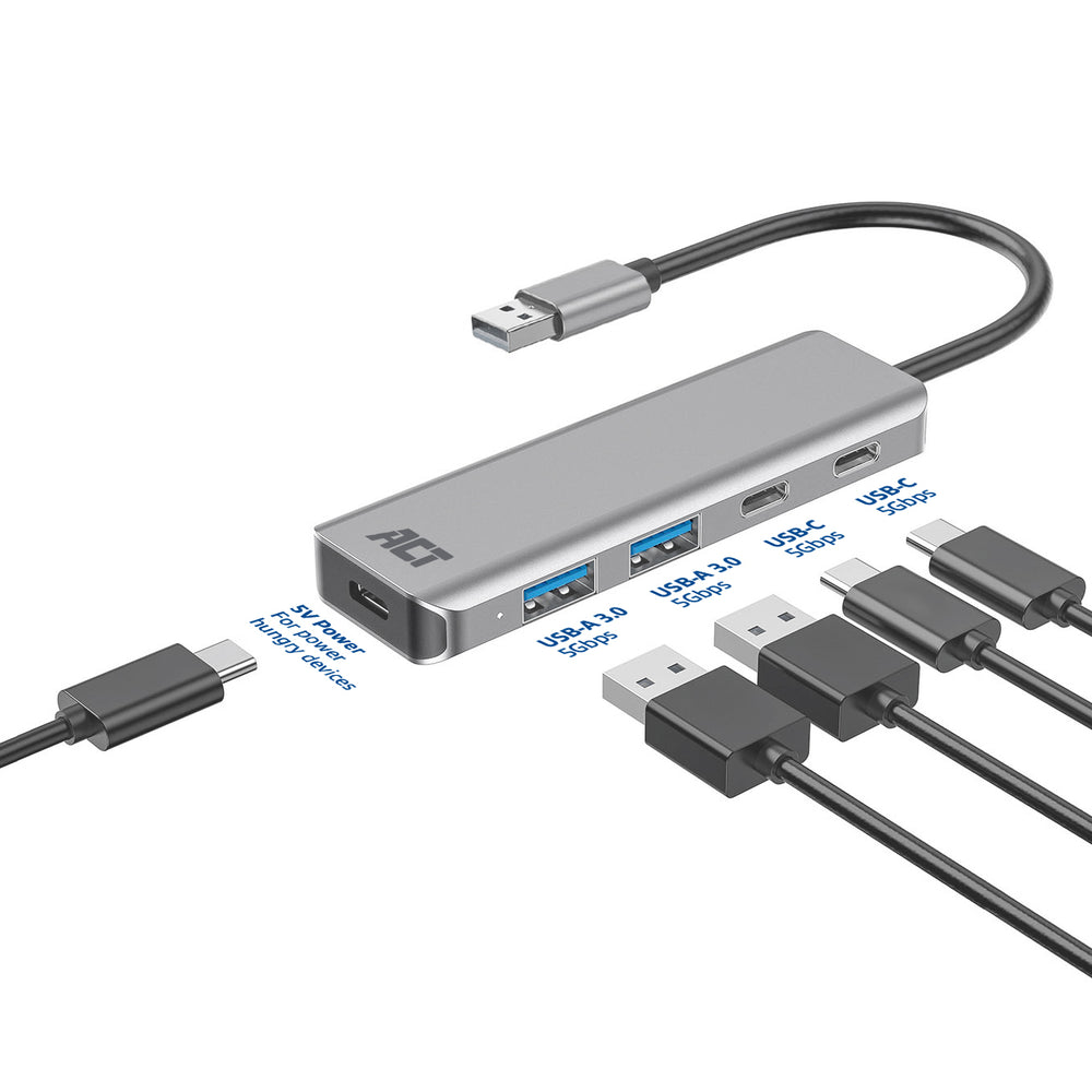 ACT AC6125 | USB 3.2 Gen 1 (3.1 Gen 1) Type-A Interface Hub | 5000 Mbit/s | Grijs