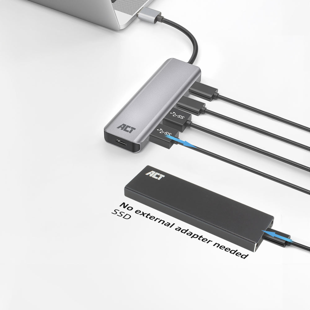 ACT AC6125 | USB 3.2 Gen 1 (3.1 Gen 1) Type-A Interface Hub | 5000 Mbit/s | Grijs