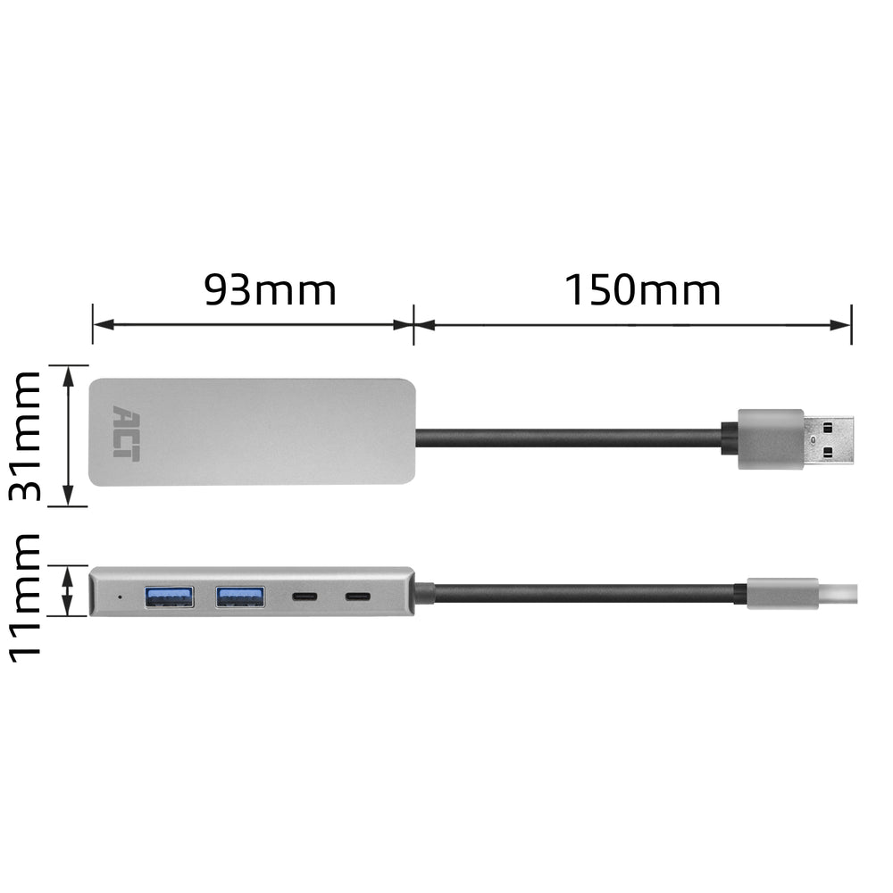 ACT AC6125 | USB 3.2 Gen 1 (3.1 Gen 1) Type-A Interface Hub | 5000 Mbit/s | Grijs