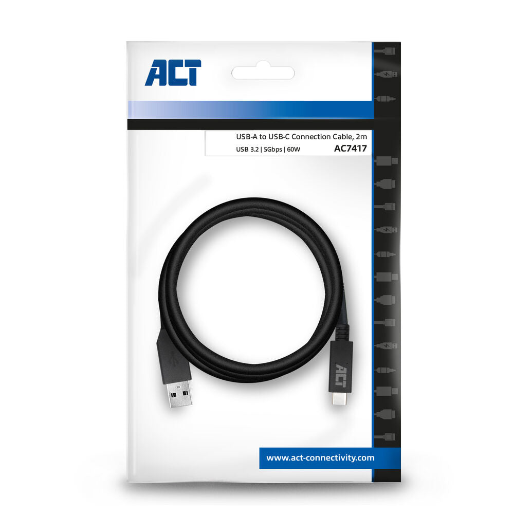 ACT AC7417 | USB 3.2 Gen 1 | USB-C naar USB-A | 2m | Zwart