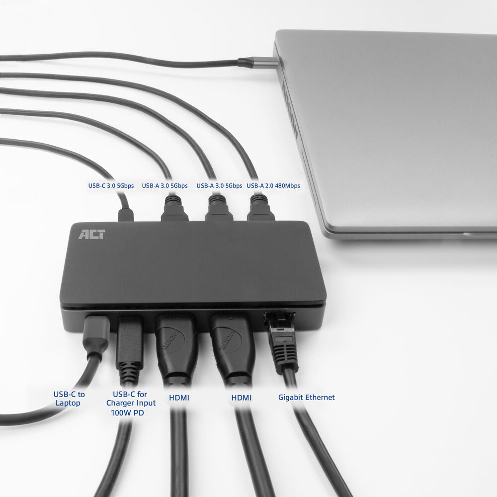 ACT AC7093 | USB-C 4K Docking Station | 2x HDMI + Ethernet + USB-C/USB-A + PD | 1m Kabel