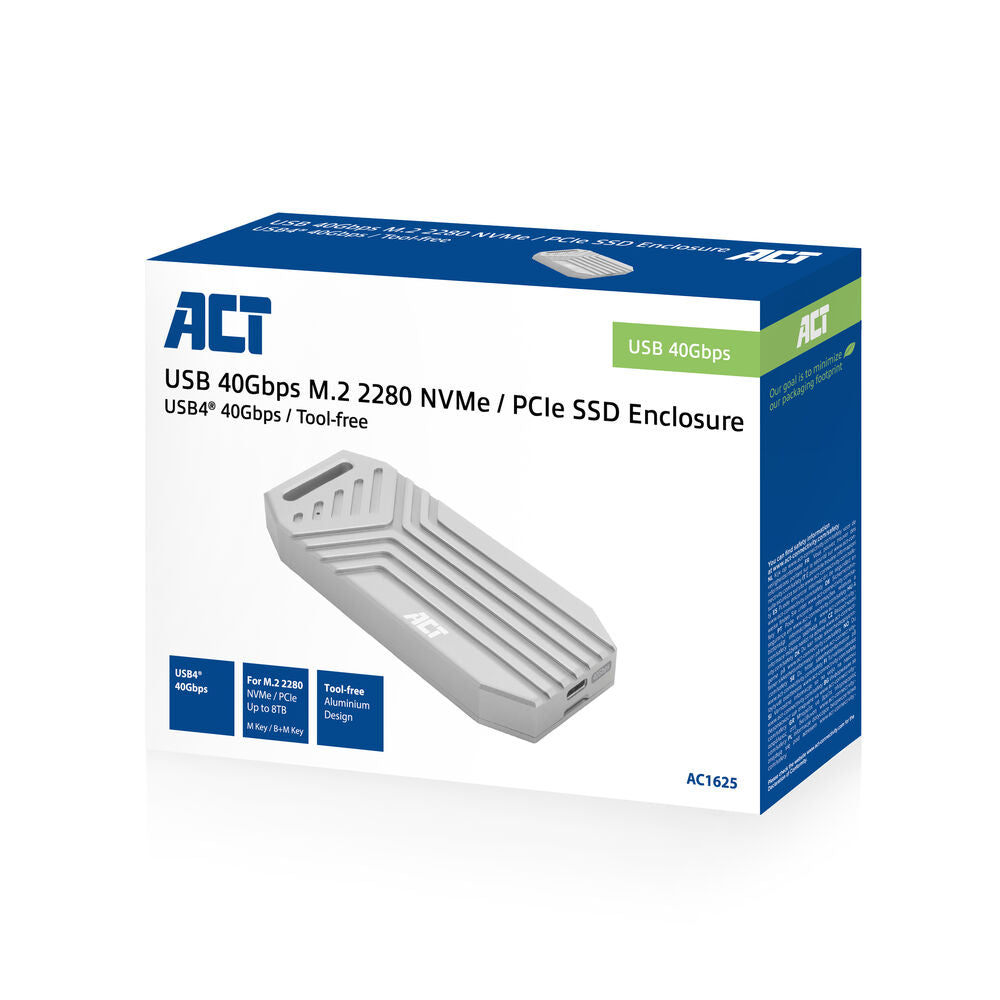 ACT USB 4.0 40 Gbit/s M.2 2280 NVMe | PCIe SSD Behuizing | Tool-Free