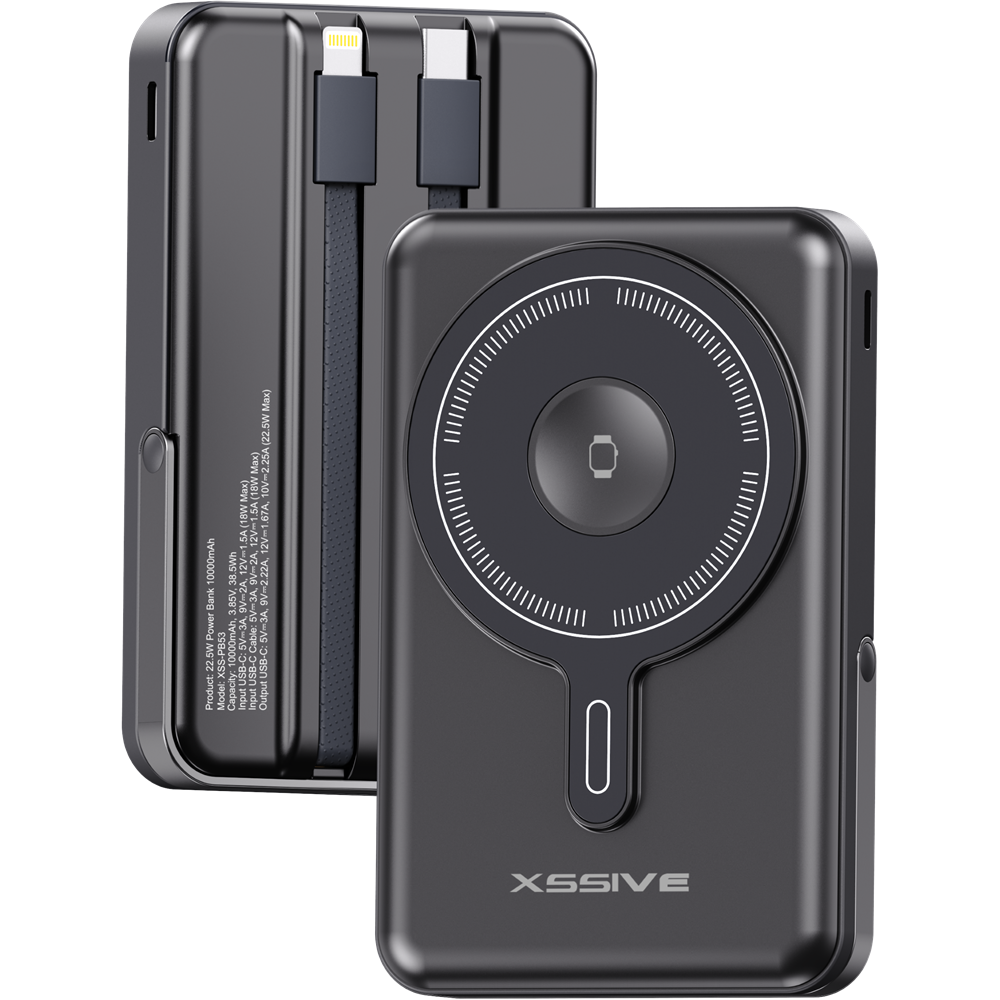 Xssive 3in1 Magnetic 15W Powerbank incl. Cable 10000mAh XSS-PB53B - Zwart
